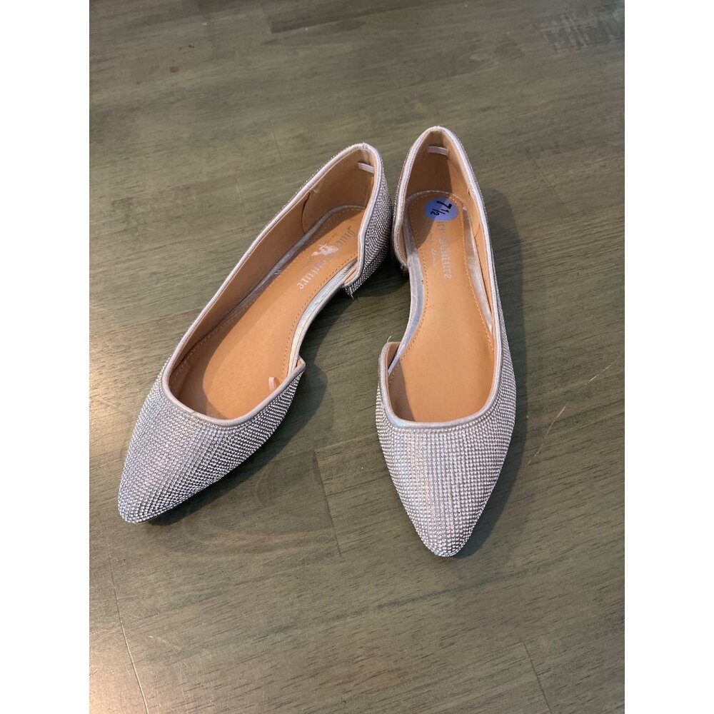 Silver Rhinestone Juicy Couture Pointed Toe Flats With Low Heels